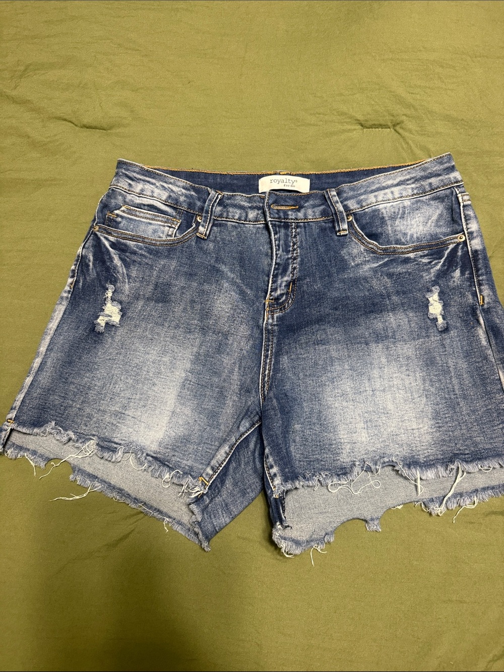 Royalty For Me Washed Blue Distressed Denim Cutoff Shorts